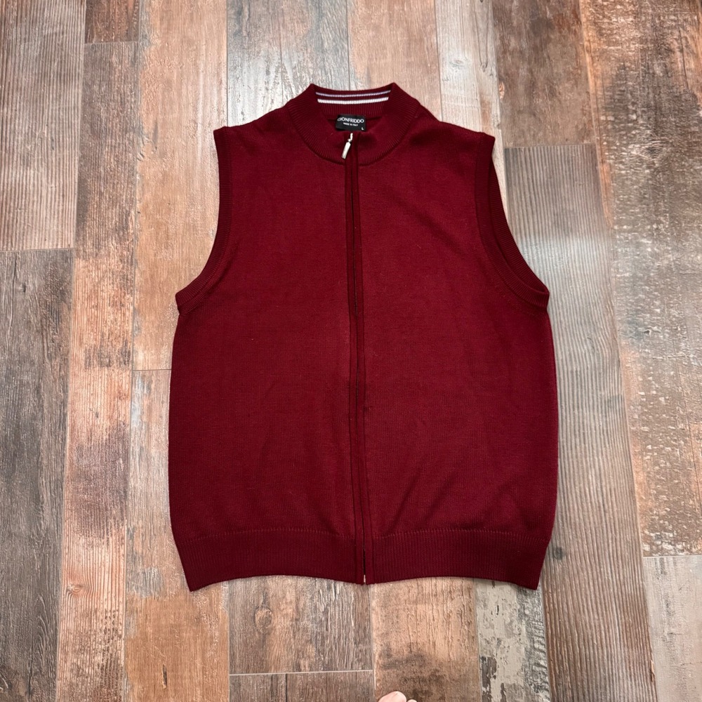 Gionfriddo Mens Merino Wool Blend Full Zip Sweater Vest Burgundy Red Large Italy